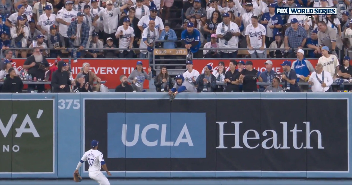 Fan Interferes With Play Late In Game 1 Of Dodgers Yankees World Series