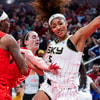Chicago Sky forward Angel Reese fouled by Caitlin Clark