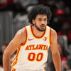 Apr 13, 2025; Atlanta, Georgia, USA; Atlanta Hawks forward Jacob Toppin (00) on the court during the game against the Orlando Magic during the second half at State Farm Arena. Mandatory Credit: Dale Zanine-Imagn Images