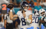 Tennessee Titans quarterback Will Levis (8) throws the football against the Miami Dolphins during the first quarter at Hard Rock Stadium. Mandatory Credit: Sam Navarro-Imagn Images