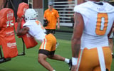 TE Dasaahn Brame gets in work in a sled drill
