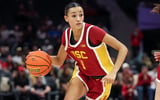 USC Trojans guard Jazzy Davidson (9) dribbles the ball against the NC State Wolfpack during the fourth quarter of the Ally Tipoff game at Spectrum Center