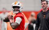 Tennessee quarterback Faizon Brandon (11) during the Vols' first spring football practice in Knoxville on March 16, 2026.