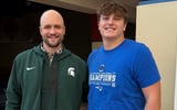 Michigan State OL coach Nick Tabacca with four-star 2027 OL Dominic Black (photo via social media)