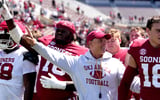 Oklahoma head football coach Brent Venables sings the Alma mater following the University of Oklahoma Sooners Spring Game at the Gaylord Family - Oklahoma Memorial Stadium in Norman, Okla., Saturday April 18, 2026.