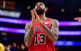 Mar 12, 2026; Los Angeles, California, USA; Chicago Bulls center Nick Richards (13) reacts during the second half at Crypto.com Arena. Mandatory Credit: Gary A. Vasquez-Imagn Images