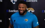 Jacksonville Jaguars defensive end Josh Hines-Allen speaks during a press conference at the Miller Electric Center, Monday, April 20, 2026 in Jacksonville, Fla.