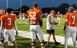 Michigan State OT commit Jack Carlson looks on as Brighton comes away with 59-0 victory over Wayne Memorial on Sept. 3 (Photo by Jason Killop/SpartanMag.com)