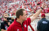 Indiana Head Coach Curt Cignetti holds up the number one to the crowd as he leaves the field after the Indiana versus Wisconson