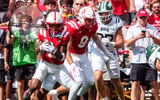 Nebraska football WR Jacory Barney Jr. (2) and TE Luke Lindenmeyer vs. Ohio