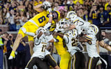 Michigan wide receiver JJ Buchanan (6) catches a 47-yard touchdown on a Hail Mary against Western Michigan to win, 13-12, as time expires in the fourth quarter at Michigan Stadium in Ann Arbor on Saturday, Sept. 5, 2026.