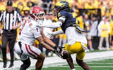 Michigan cornerback Shamari Earls (2) defends Oklahoma wide receiver Isaiah Sategna III (1) during the first half at Michigan