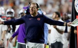 Sep 19, 2026; Auburn, Alabama, USA; Auburn Tigers Alex Golesh reacts to a call during the third quarter against the Florida Gators at Jordan-Hare Stadium. Mandatory Credit: John Reed-Imagn Images
