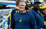 Michigan Wolverines head coach Kyle Whittingham looks at the scoreboard as he walks the sidelines in the second quarter of a game against UTEP at Michigan Stadium in Ann Arbor on Saturday, Sept. 19, 2026.