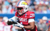 Kansas Jayhawks running back Dylan Edwards (1) runs the ball in for a touchdown against Middle Tennessee Blue Raiders during the