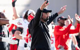 Ohio State Head Coach Ryan Day celebrates as they defeat Indiana during the Indiana versus Ohio State football game at Memorial