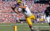 LSU Tigers wide receiver Jackson Harris (4) fails to control a pass before going out of bounds as Auburn Tigers take on LSU