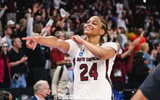 LeLe Grissett embraces South Carolina fans following Gamecocks win Sunday against Miami (Photo by Katie Dugan)
