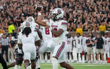 Sep 20, 2025; Columbia, Missouri, USA; South Carolina Gamecocks quarterback LaNorris Sellers (16) throws a pass against the Missouri Tigers during the first half of the game at Faurot Field at Memorial Stadium. Mandatory Credit: Denny Medley-Imagn Images