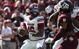 South Carolina Gamecocks quarterback Lanorris Sellers (16) looks for an open receiver during the second quarter against the Texas A&M Aggies at Kyle Field. Mandatory Credit: Troy Taormina-Imagn Images