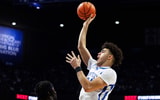 Feb 17, 2026; Lexington, Kentucky, USA; Kentucky Wildcats center Malachi Moreno (24) shoots the ball during the second half against the Georgia Bulldogs at Rupp Arena at Central Bank Center. Mandatory Credit: Jordan Prather-Imagn Images