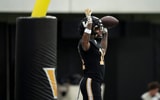 Vanderbilt wide receiver Ja'Cory Thomas (14) celebrates a receiving touchdown in the end zone during Vanderbilt Football's Black