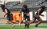 Oregon State linebackers run drills during fall camp at Reser Stadium on Wednesday, Aug. 5, 2025, in Corvallis, Oregon.