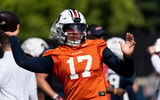 Auburn Tigers quarterback Byrum Brown (17) throws the ball during the first day of football practice at the Woltosz Football