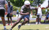 Four-star pass rusher Darias Johnson working out at South Carolina with Gamecock DE/OLB Coach Deion Barnes looking on. Photo by: Katie Dugan | GamecockCentral