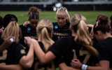 Vanderbilt players huddle after their game against Louisiana State University at the Vanderbilt Soccer Complex in Nashville on