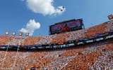 Sep 13, 2025; Knoxville, Tennessee, USA; Fans look on at the fly over during the game between Georgia Bulldogs and Tennessee Volunteers at Neyland Stadium. Mandatory Credit: Alan Poizner-Imagn Images