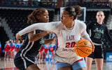 Notre Dame's Javeah Myricks guards University School of Jackson's Haylen Ayers during a TSSAA Division II-A state semi-final