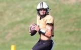 Quarterback Blaze Berlowitz (1) participates in Vanderbilts football practice Thursday, August 13, 2026 at McGugin Practice