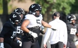 Defensive lineman Issa Ouattara (5) warms up during Vanderbilts football practice Thursday, August 13, 2026 at McGugin Practice