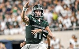 Michigan State’s Alessio Milivojevic throws a touchdown against Toledo during the fourth quarter on Friday, Sept. 4, 2026, at Spartan Stadium in East Lansing. - Nick King, USA TODAY Sports