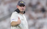 Sep 3, 2026; Atlanta, Georgia, USA;  Georgia Tech Yellow Jackets head coach Brent Key reacts in the first half at Bobby Dodd Stadium at Hyundai Field.  Mandatory Credit: Brett Davis-Imagn Images
