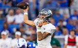 Eastern Michigan Eagles quarterback Noah Kim (1) throws a pass during the first quarter against the Kentucky Wildcats at Kroger Field. - Jordan Prather, USA TODAY Sports