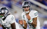 Eastern Michigan Eagles quarterback Noah Kim (1) looks to the sideline during the second quarter against the Kentucky Wildcats at Kroger Field. - Jordan Prather, USA TODAY Sports
