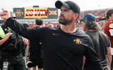 Iowa State head coach Jimmy Rogers celebrates after winning 38-10 over Southeast Missouri in week one NCAA football at Jack