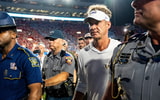 LSU head coach Lane Kiffin walks off the field after a college football game between Ole Miss and LSU at Vaught Hemingway