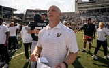 Vanderbilt coach Clark Lea celebrates after defeating NC State at FirstBank Stadium in Nashville, Tenn., Saturday, Sept. 19,