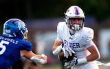 Elder Panthers wide receiver Andrew Lyman (1) scores a touchdown during the game between Elder and Covington Catholic at Dennis