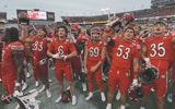Utah football team celebrates after a 31-17 victory over Iowa State on Sept. 26, 2026, at Jack Trice Stadium in Ames, Iowa.