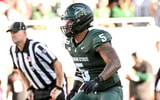 Michigan State’s Jordan Hall drops back into coverage on a play against Nebraska during the first quarter on Saturday, Sept. 26, 2026, in East Lansing. - Nick King, USA TODAY Sports