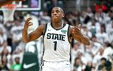 Michigan State’s Jeremy Fears Jr. celebrates his score against Incarnate Word during the first half on Friday, Oct. 2, 2026, at the Breslin Center in East Lansing. (Nick King/Lansing State Journal / USA TODAY NETWORK via Imagn Images)