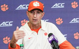 Clemson head coach Dabo Swinney talks with media after the game with Miami at Memorial Stadium Saturday, October 3, 2026.