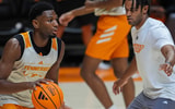 Tennessee forward Jalen Washington (9) dribbles the ball during the Tennessee menís basketball media day at Thompson-Boling Arena at Food City Center on Oct. 6, 2026.