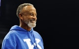 LEXINGTON, KENTUCKY - OCTOBER 02: Kentucky Wildcats head coach Kenny Brooks smiles during Big Blue Madness at Rupp Arena on October 02, 2026 in Lexington, Kentucky. (Photo by Crawford Ifland/Kentucky Sports Radio/On3)
