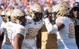 Vanderbilt Commodores EDGE Miles Capers (29) celebrates his interception as Auburn Tigers take on Vanderbilt Commodores at