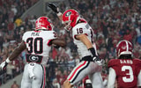Oct 10, 2026; Tuscaloosa, Alabama, USA;  Georgia running back Nick Peal (30) celeb rates with Georgia wide receiver London